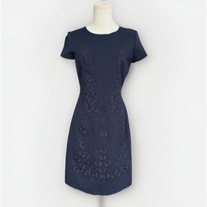 Brooks Brothers Navy Sheath Dress 2 Solid Tonal Embroidered Minimalist Tailored